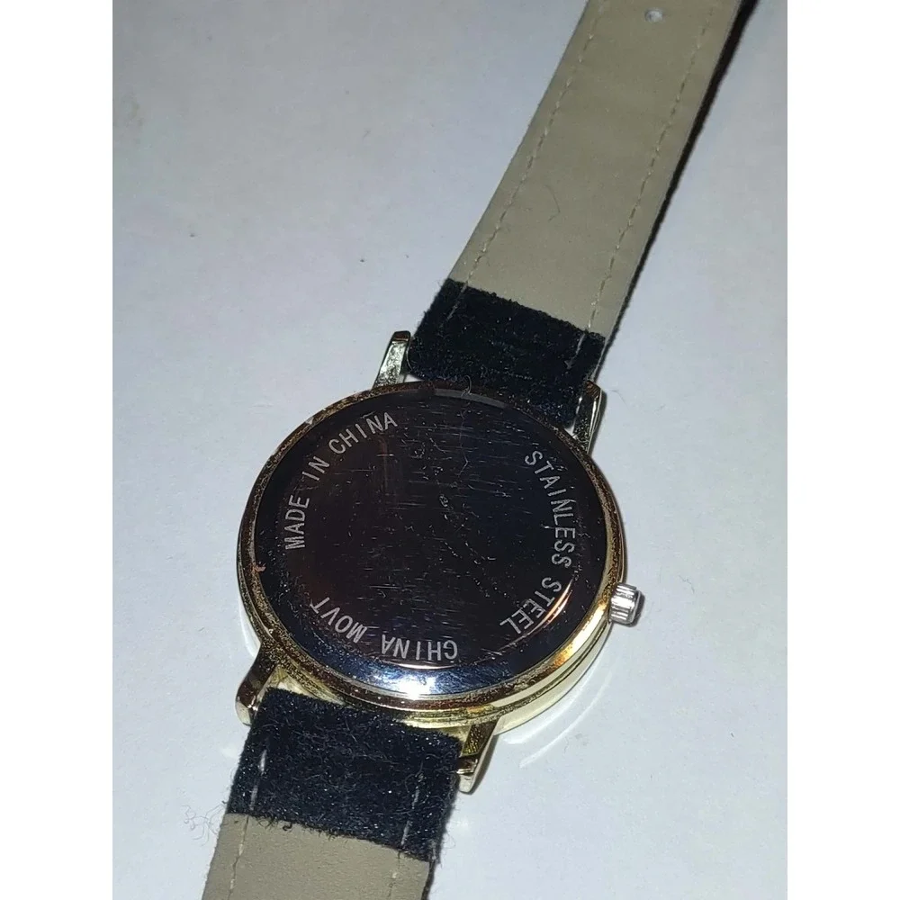 Trelu Womens Gold Tone Watch Faux Mother of Pearl Dial Crystal Bezel Blk Velvet